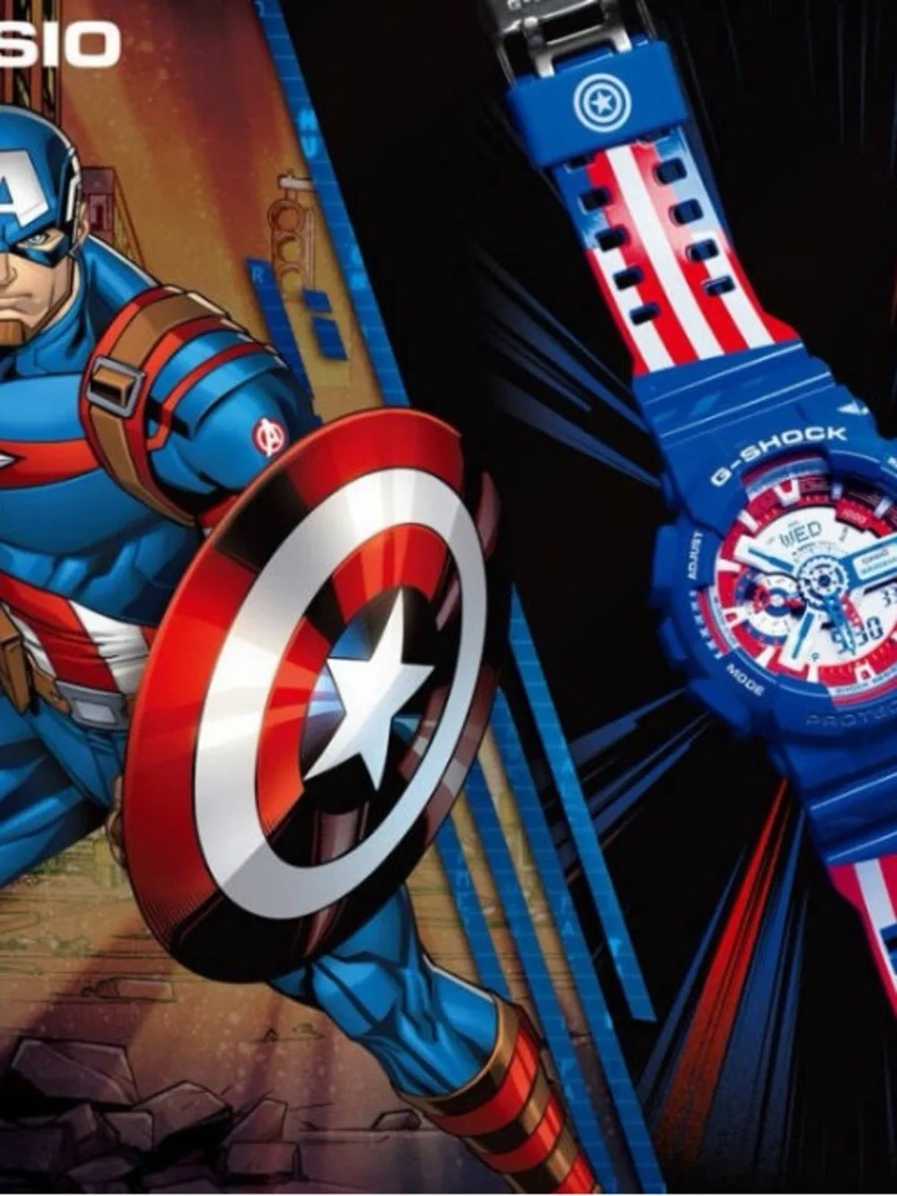 Casio G-Shock Blue Watch with Red and White Accents